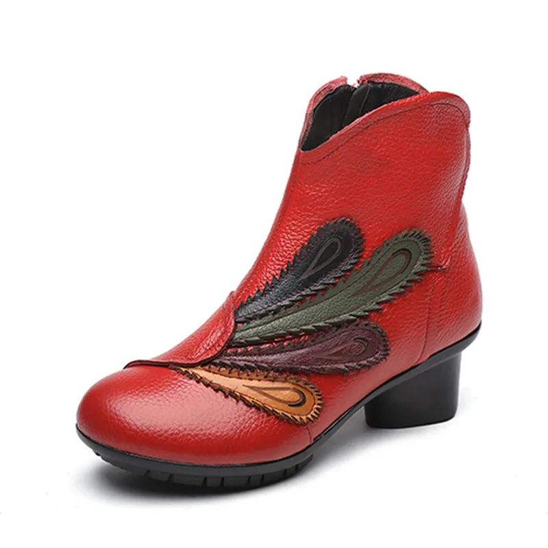 

MVVJKE 2018 Winter Women Genuine Leather Boots Female Folk Style Comfortable Warm Shoes Woman Ankle Boots Sapato Feminino
