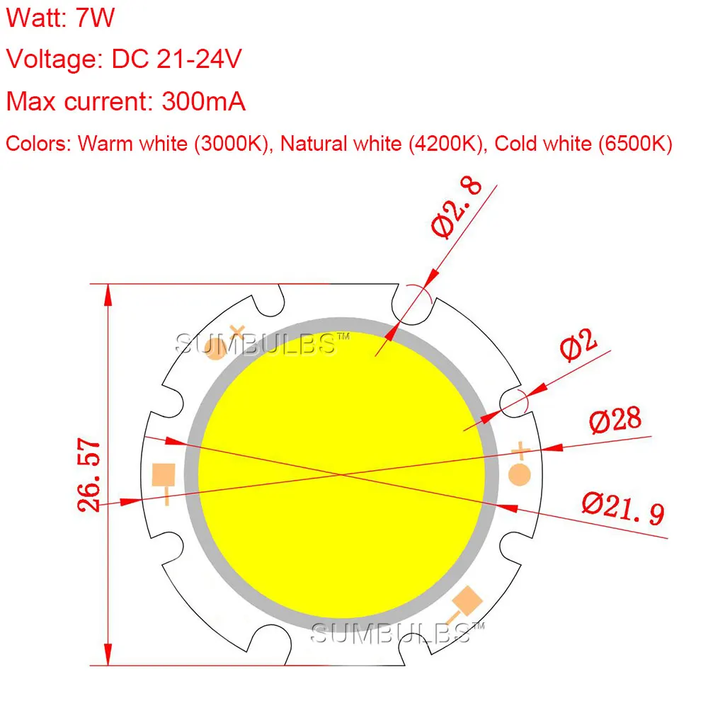 10 шт./лот Ультра яркий источник света 7 Вт чип COB LED 21-24 В DC теплый естественный