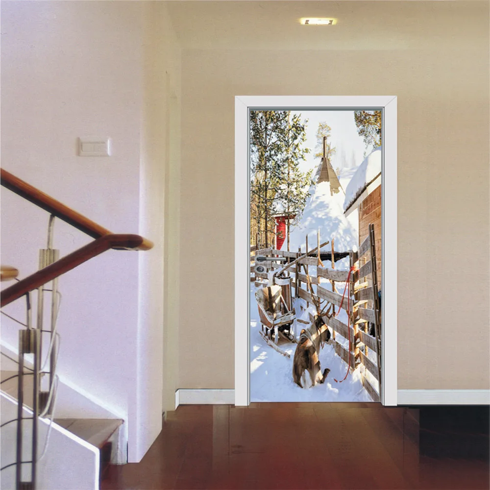 

2 sheets/pcs Festival ChristmasTree Door Wall Sticker Special Snowy Day Scenery Art Mural Poster Cafe Restaurant Shop Decor