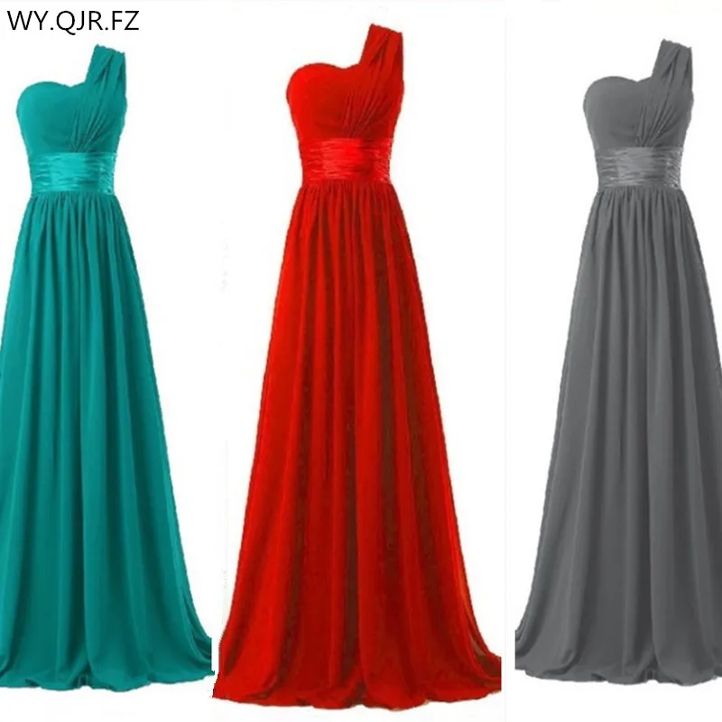 QNZL70 # зеленое и красное шифоновое длинное платье на одно плечо для свадебвечерние