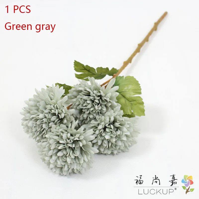 Green gray 1 шт. красивые 5 цветочных головок искусственная Хризантема цветок ветка украшение дома подарок 7 цветов F529 - Цвет: Green gray