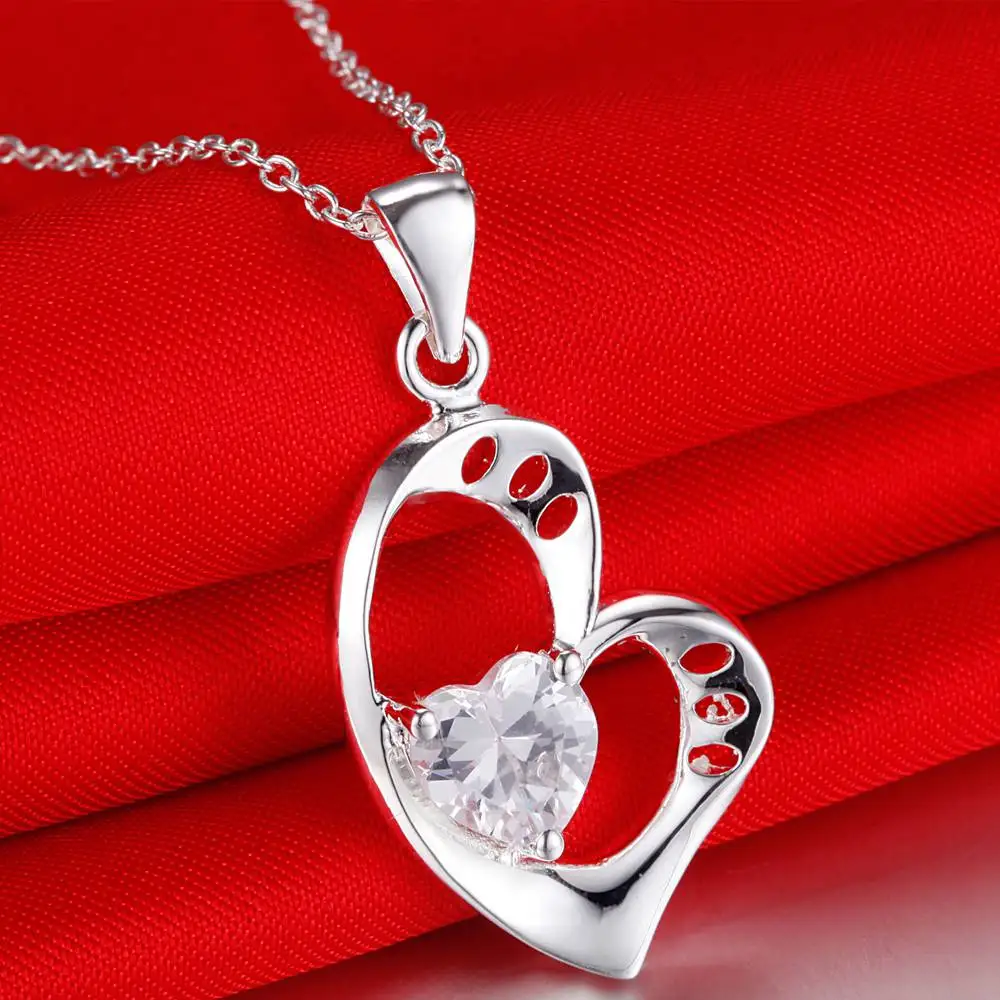 sparkling zircon love heart wholesale silver plated Necklace New Sale necklaces &amp pendants /OLJMTRVO CNMGAJFM | Украшения и