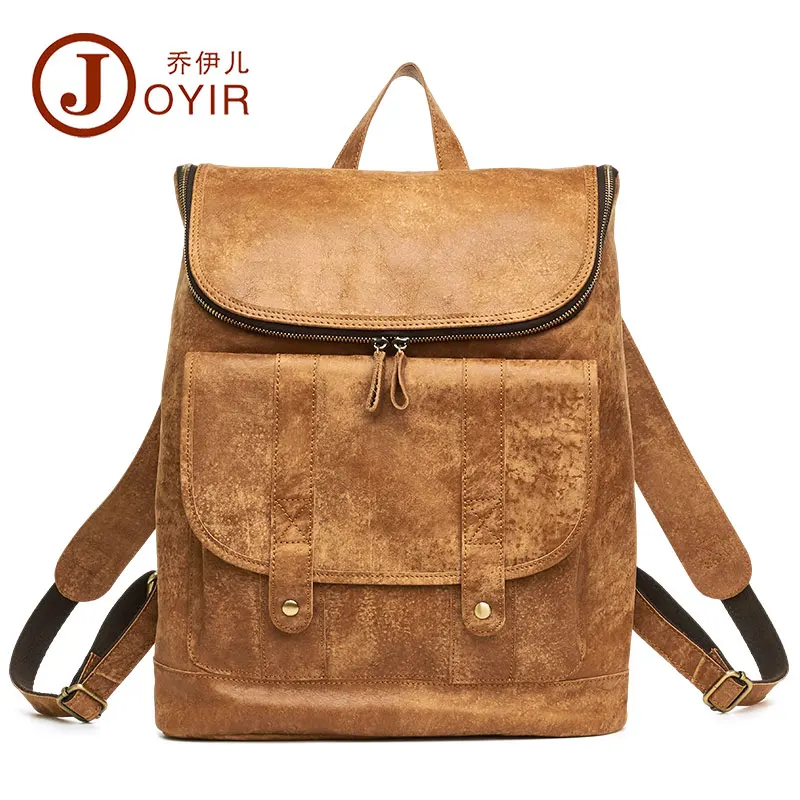 Brown JOYIR мужской рюкзак из натуральной кожи, мужской рюкзак для путешествий Mochilas, школьный мужской рюкзак, кожаная деловая сумка для ноутбука 14" - Цвет: Brown