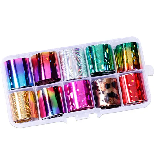 Set 6 1 коробка 10 шт 2,5*100 см голографический цветок для нейл-арта переводные наклейки на ногти из фольги 3D УФ-гель цветочный принт клейкая пленка для ногтей - Цвет: Set 6