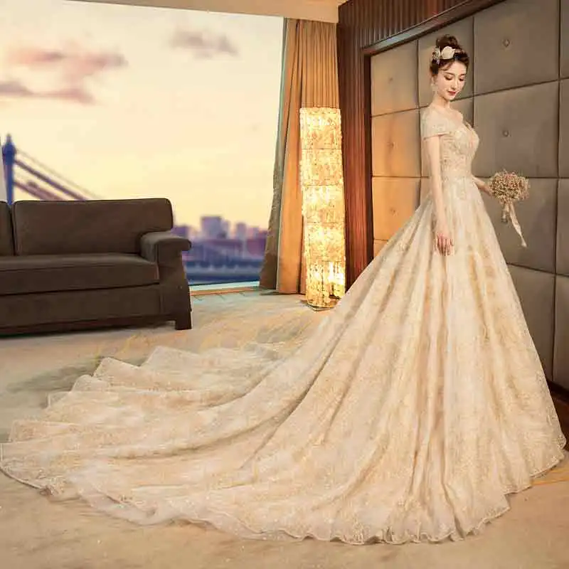 Luxury De Mariage sexy wedding dress deep V champagne small trailing slim large size custom vestido de noiva | Свадьбы и торжества