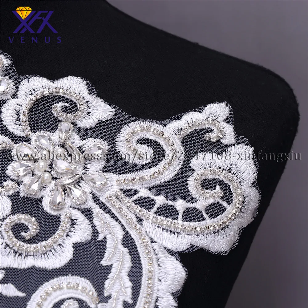 

XFX VENUS 5pcs beautiful bodice applique rhinestone Wedding Patches Rhinestone Beaded Appliqued Wedding Dress Accessories