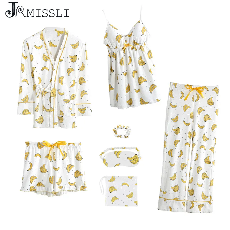 JRMISSLI хлопок 7 шт. женские пижамы Пижама комплекты одежды для сна сезон: весна лето