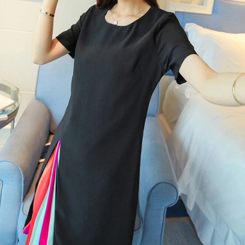 Woman fashion dress summer Knee-Length slim short sleeved Ladies Pleated dance dress