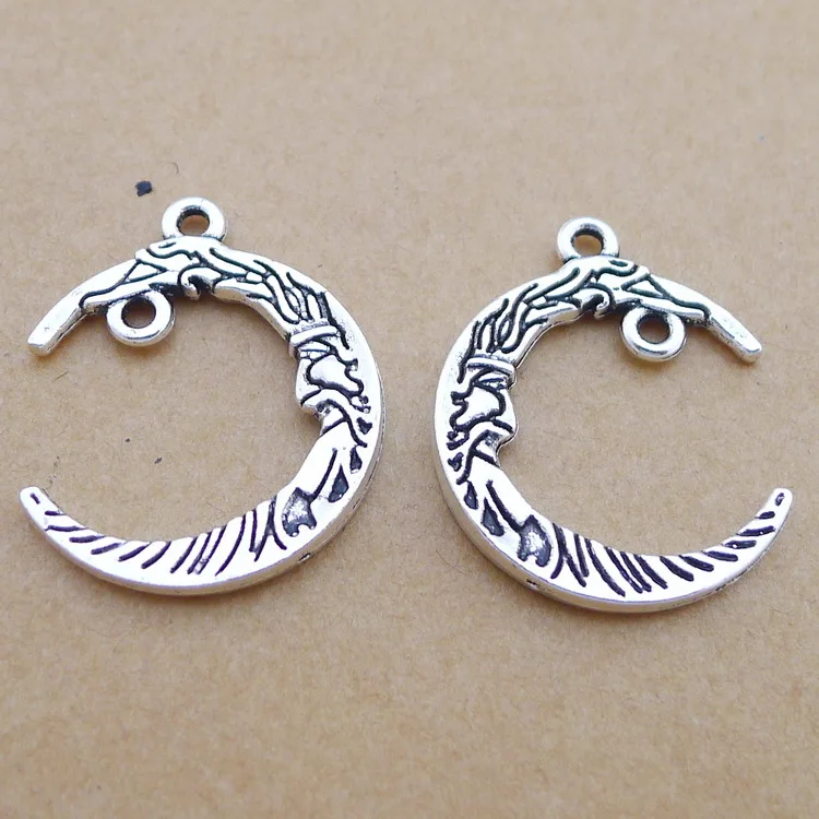 

100pcs Charm moon pendants 21*26mm Antique silver Handmade Jewelry findings Making DIY Supplies European Alloy accessories Hot