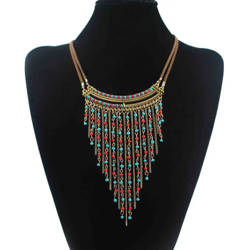 Женское кожаное ожерелье-цепочка винтажное ожерелье-чокер с разноцветными