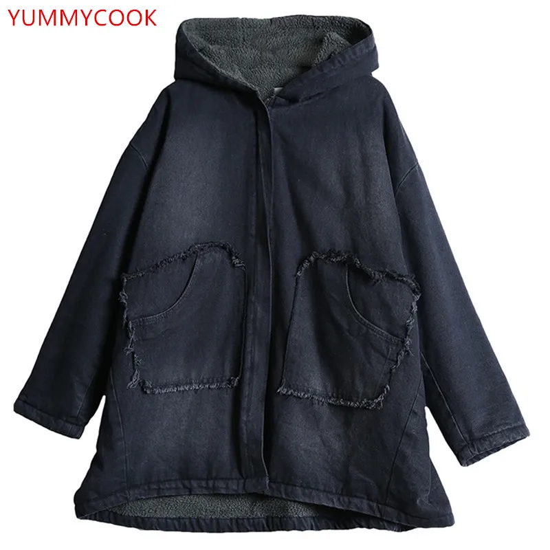YUMMYCOOK 2018 зимняя новая бархатная Толстая Женская одежда с капюшоном большого