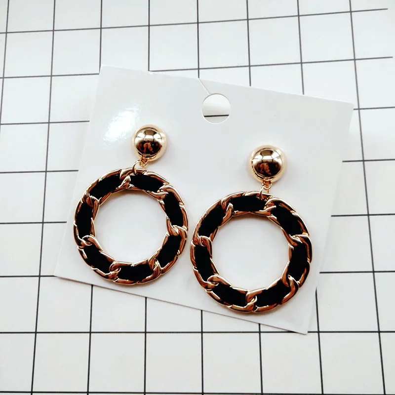 Модные круглые серьги капли в стиле хип хоп для женщин Черная веревка линия звено