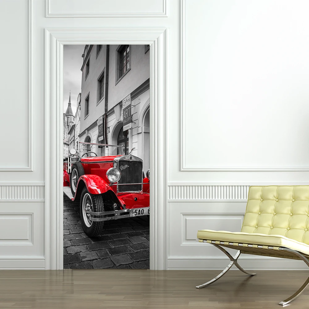 3D печать Винтаж автомобиль ПВХ водонепроницаемый вся дверь наклейка креативный