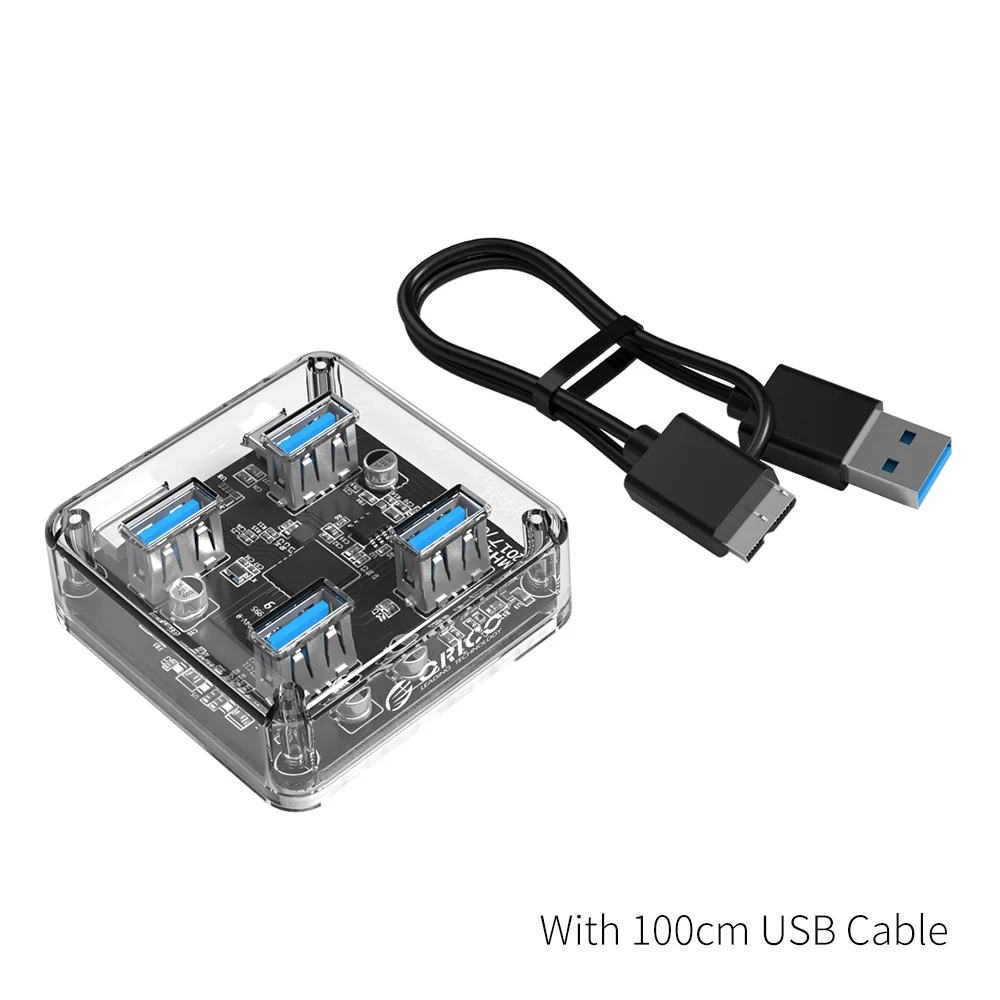 100 cm ORICO, 4 порта, USB 3,0, прозрачный Настольный концентратор, адаптер, высокоскоростной USB разветвитель, поддержка OTG с интерфейсом питания Micro USB - Цвет: 100 cm