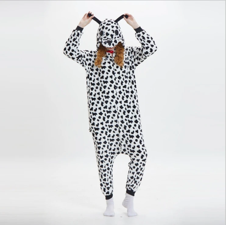 BIKIRUB Adults Pajamas Women Flannel Sleepwear Unisex Cute Spotted Dog Cartoon Animal Pajama Set Hooded Pyjamas Winter Home Wear | Женская