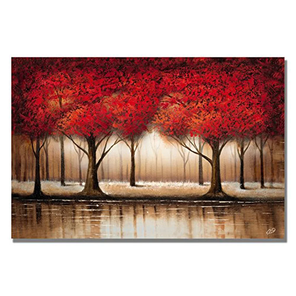 large long 100% Hand-painted 3d Modern red flower Oil Painting on Canvas landscape pictures wall Decoration for Living room | Дом и сад