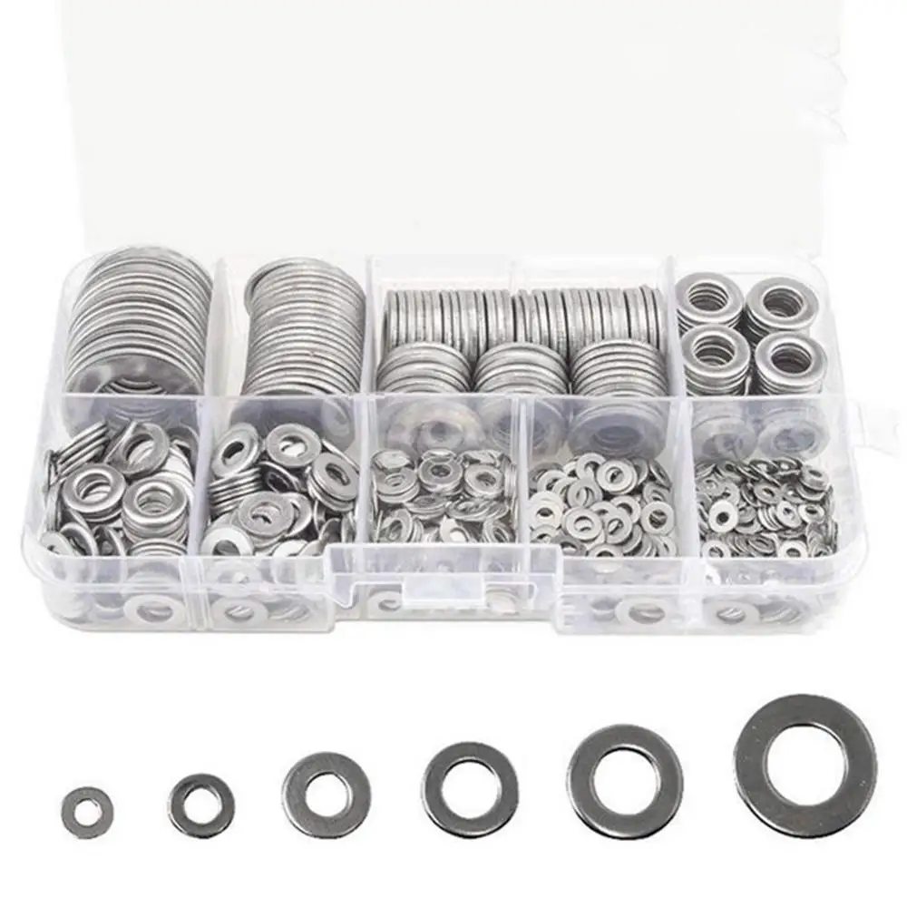 

580Pcs Stainless Steel M2 M2.5 M3 M4 M5 M6 M8 M10 M12 Flat Washers Kit with Box