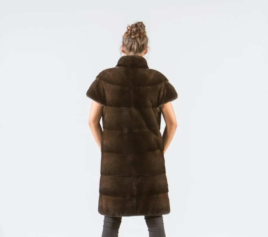 FURSARCAR Real Natural Mink Fur Winter Vest For Fashion Luxury Ladies Gilet Women Genuine Short Sleeve Brown Real Fur Coat