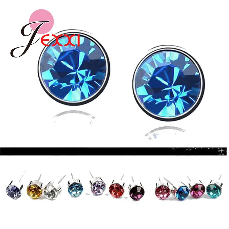 20 шт. (10 пар) 925 пробы серебряные женские серьги-гвоздики с разноцветными