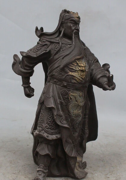 SCY 004136 11 &quotкитайская Бронзовая позолоченная подставка Dragon Guan Gong Yu воин Меч с