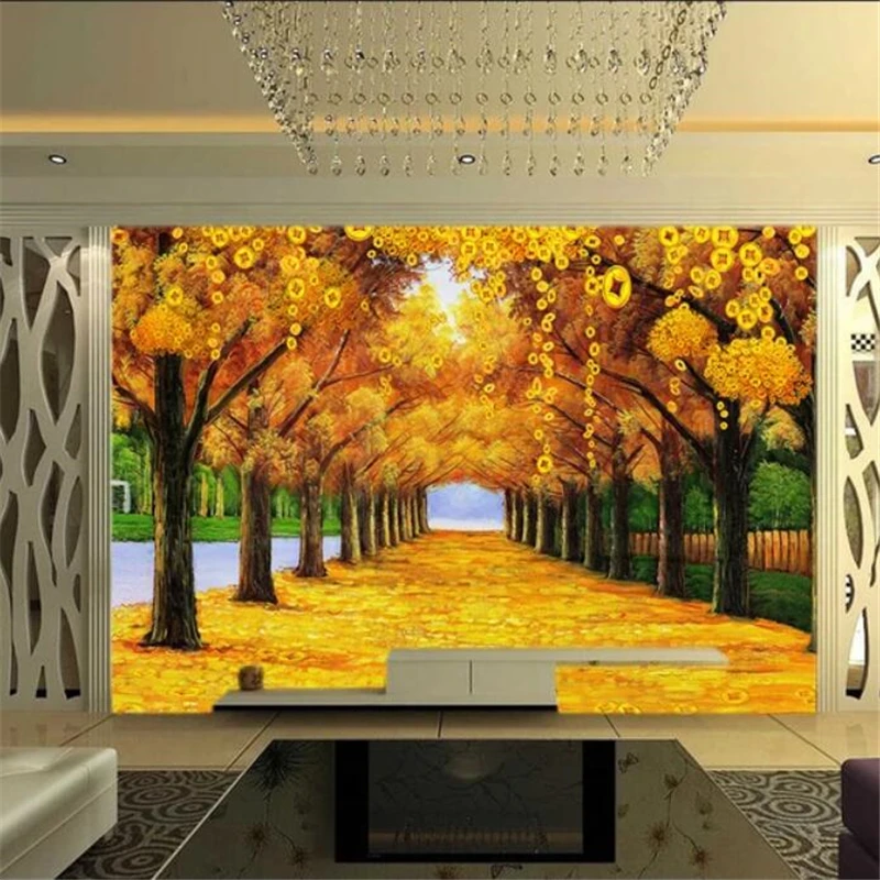 Пользовательские фотообои wellyu 3d фото фрески Фортуна дерево золотой аллея