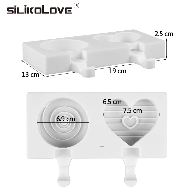 SILIKOLOVE 2 полости DIY форма любви и круглая силиконовая форма для изготовления мороженого Форма для мороженого замороженного с палочками пищевой FDA/CIQ