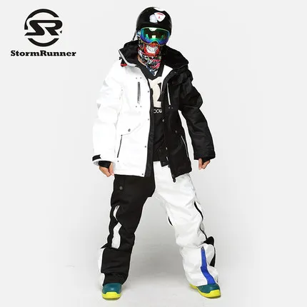 

StormRunner Double Snowboard Ski Suit Men's Thick Waterproof Waterproof Outdoor Can resist - 35 Black and White Male Ski Sets