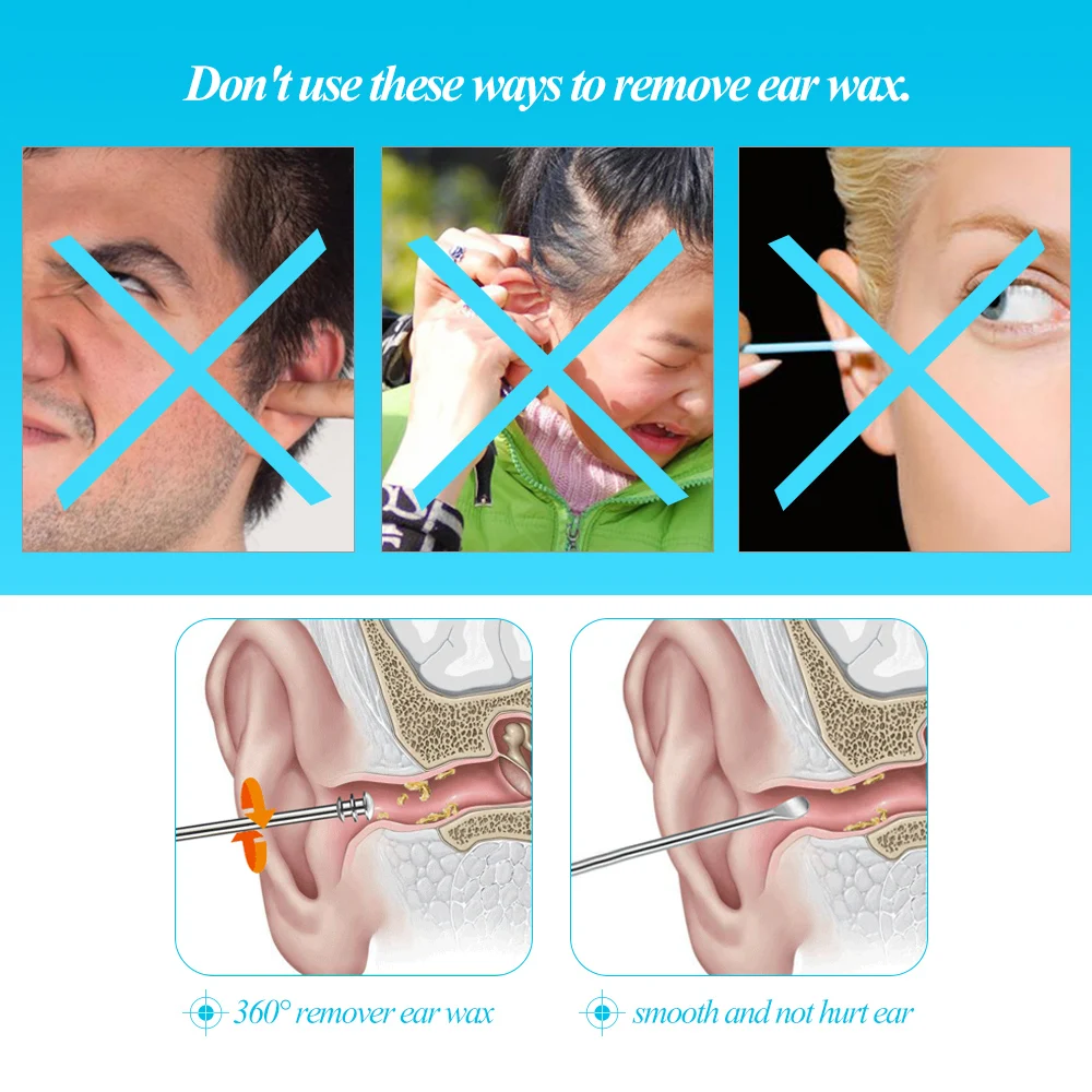 Спиральный ушной Пинцет из нержавеющей стали 5 шт. восковая кюретка для удаления