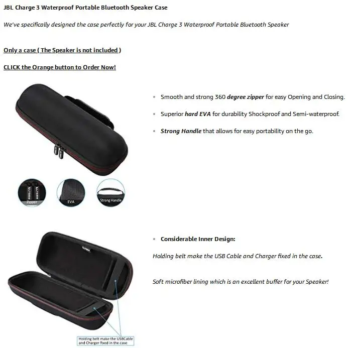 LTGEM Сумка для планшета EVA для JBL Charge 3 водонепроницаемый портативный bluetooth-динамик-Дорожная Защитная сумка для переноски подходит USB Cab