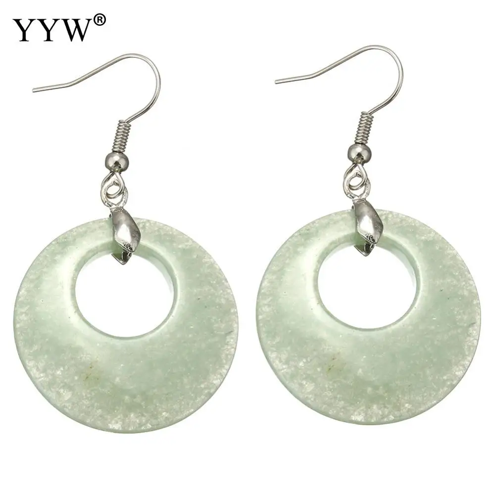 green aventurine YYW серьги из натурального камня, европейские женские Агатовые аметисты с кружевом, кварц малахит, бирюза, 28 мм, круглые серьги с камнем - Окраска металла: green aventurine
