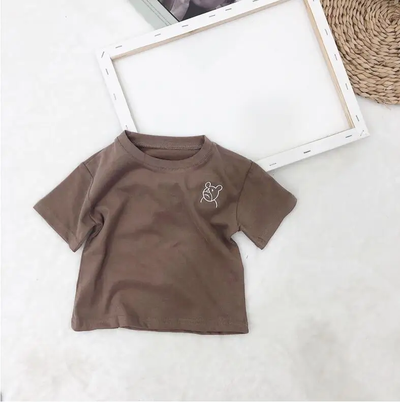 Летние футболки в Корейском стиле с вышивкой медведя из мультфильма для