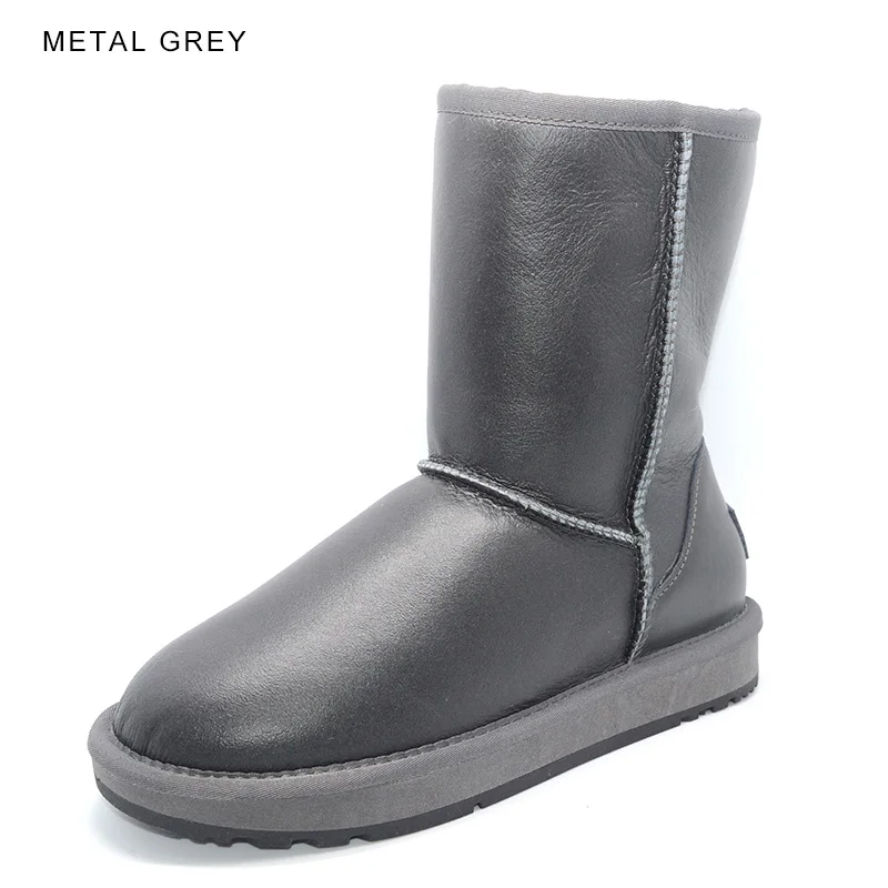 Metal Grey INOE Обувь женская Классические сапоги натуральная овечья кожа Водонепроницаемые полусапоги из натуральной овечьей шерсти женская зимняя обувь зимние тёплые сапоги на плоской подошве нескользящие удобные полусапоги - Цвет: Metal Grey