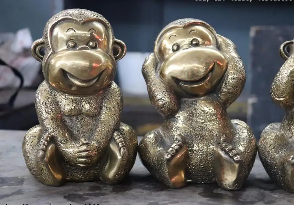 7Chinese Folk Brass Copper Home Fengshui lovely Four Monkey Monkeys Statue Set | Дом и сад