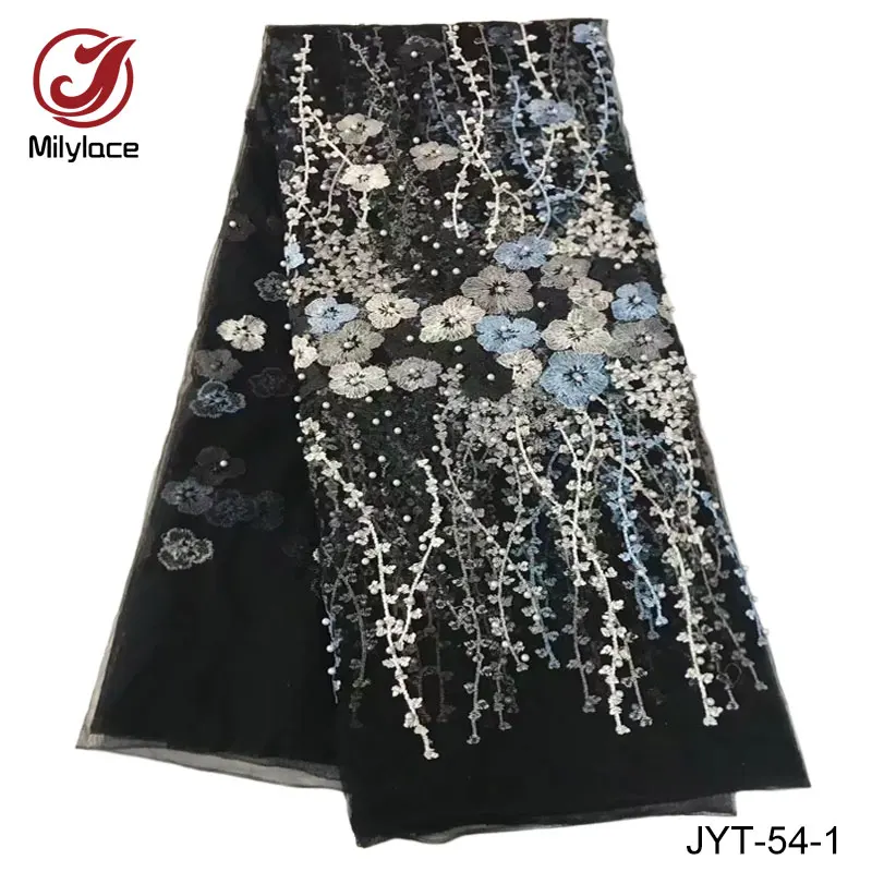 Tulle lace fabric 3d beads french net black and white mesh JYT-54 | Дом и сад