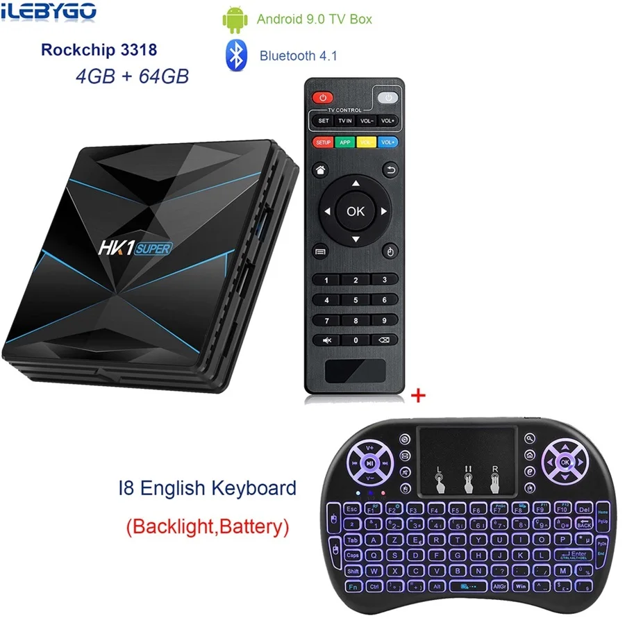 HK1 супер Android 9,0 ТВ-бокс на Rockchip RK3318 4 Гб ram 128G rom USB 3,0 2,4G/5G двойной wifi BT4.0 HDR 4 K 3D набор верхней коробки медиаплеер - Цвет: 4GB 64GB I8