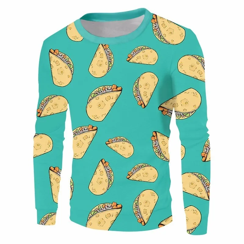 Повседневные свободные пуловеры OGKB 2018 г. с забавным принтом гамбургеров