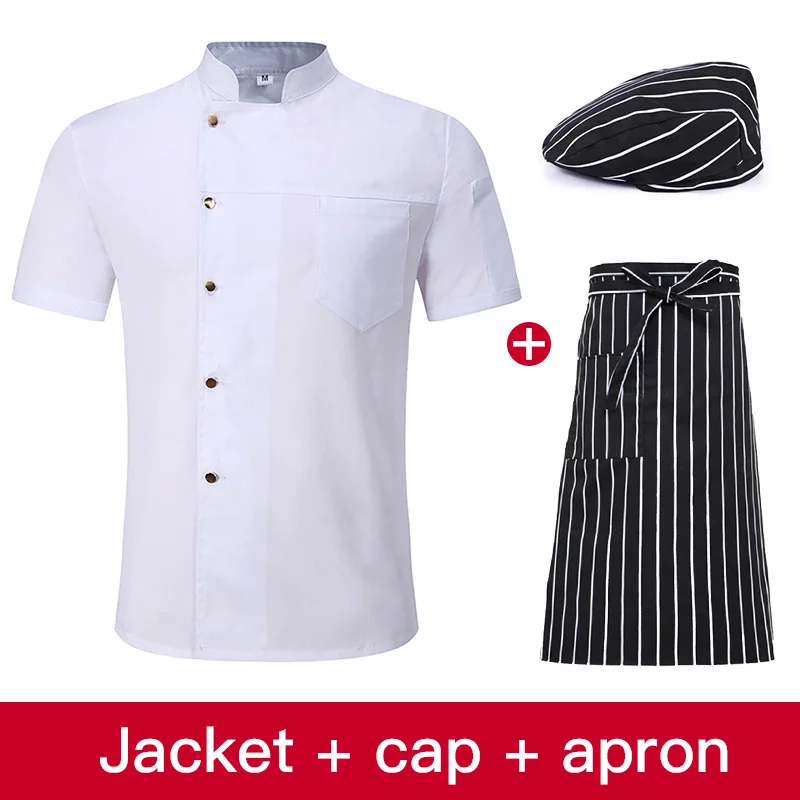 Jacket apron hat Унисекс, форма для ресторана, для хлебобулочных продуктов, с коротким рукавом, дышащая, двубортная, новая, для шеф-повара, Униформа, одежда для приготовления пищи - Цвет: Jacket apron hat