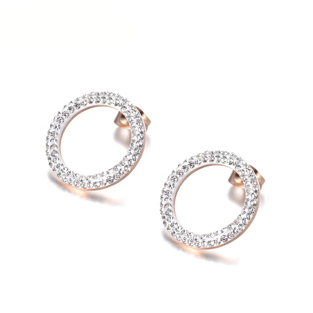 White Earrings Lokaer модный белый/черный CZ Стразы ожерелье серьги наборы титан сталь Розовое золото Цвет Свадебные украшения для женщин SE020 - Окраска металла: White Earrings