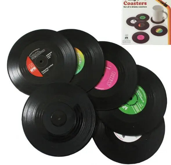 

16 sets (6 Pcs/set) Home Table Cup Mat Creative Decor Coffee Drink Placemat Spinning Retro Vinyl CD Record Drinks Coasters