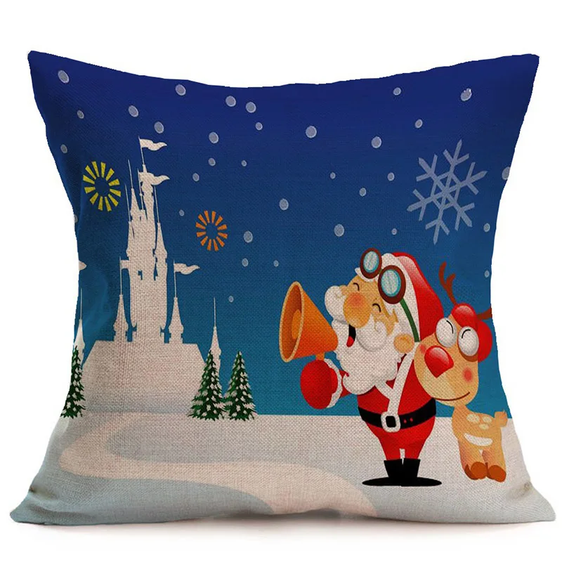 Comwarm Christmas Night Blue Series Pillow Cover Linen Cotton Sleeping Travel Santa Claus Snowman Pillowcase Decorative Home | Дом и сад