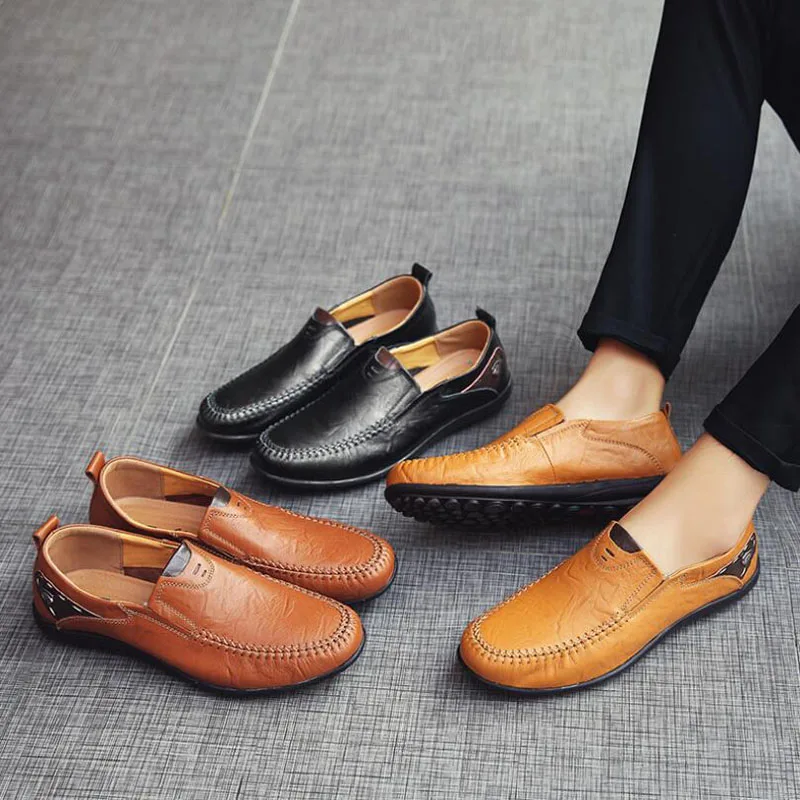 Size 37 To 47 Men's Genuine Leather Drive Shoes Height Increase Shock Absorption Wear-Resistant Non-Slip Sneakers | Обувь