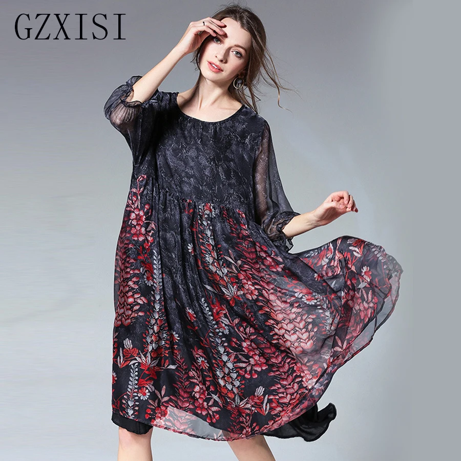 

GZXISI women dress office clothes vestidos verano party beach maxi summer dress 2018 sexy lantern sleeve half plus size dress