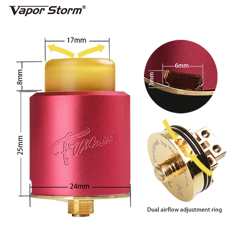 Оригинальный испаритель Vapor Storm Flamingo RDA Tank Rebuildable Dripping Dual Coil Atomizer 24 мм 510 Thread RTA DIY For