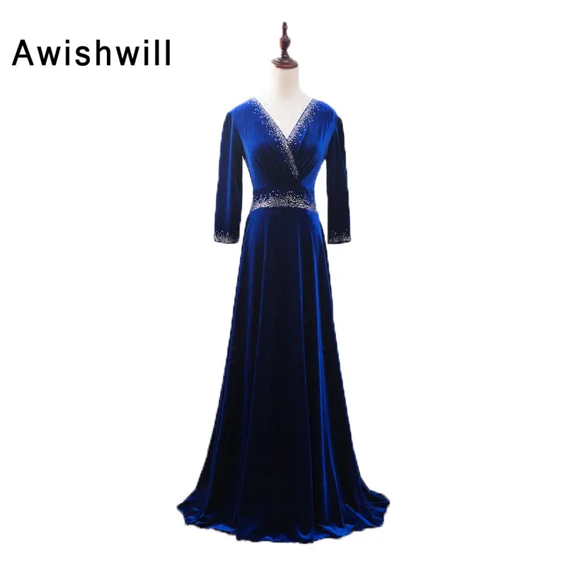 Реальное фото 2020 африканские вечерние платья королевский синий бархат с