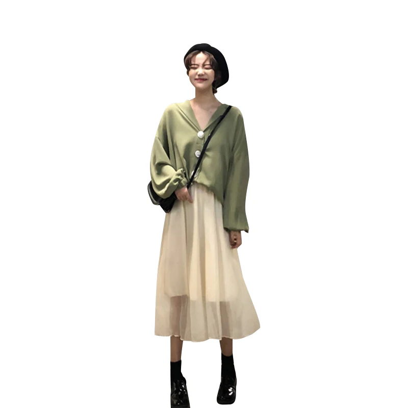 Cheap wholesale2019new autumn winter Hot selling women's fashion casual ladies work Blouse Gauze Skirt Suit cute 2 piece Set FP9 |