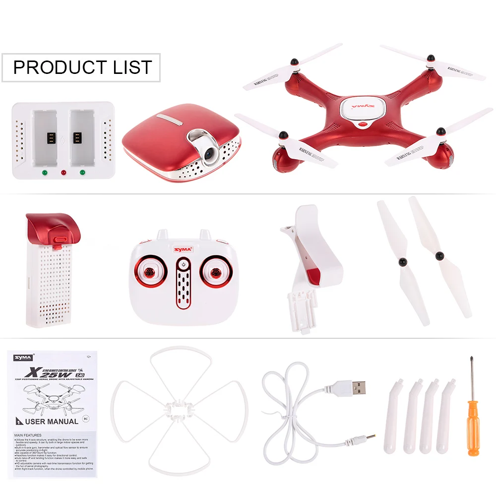 Syma X25W Wifi FPV Регулируемая 0.3MP камера Дрон селфи оптическое позиционирование потока