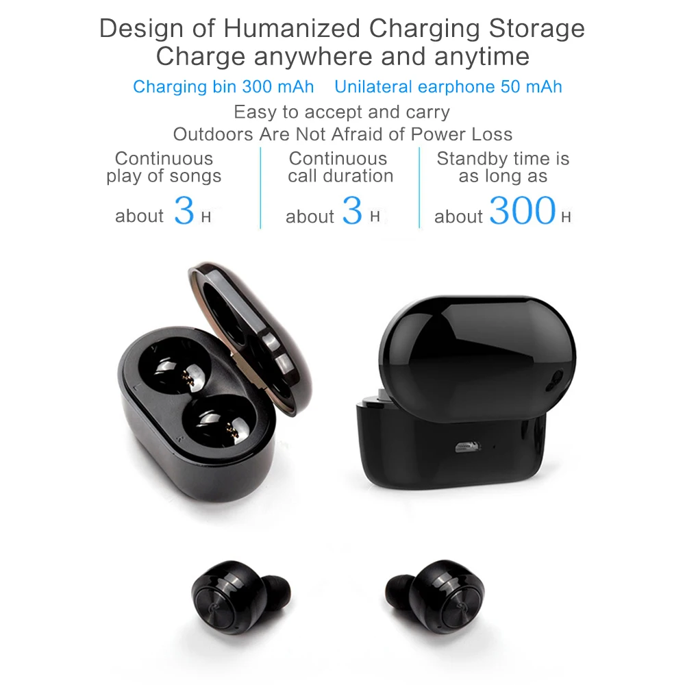 TWS HIFI Wireless Bluetooth Earphone V5.0 4D Stereo Waterproof Mini In-Ear Headset with Mic for All Smart Phone | Электроника