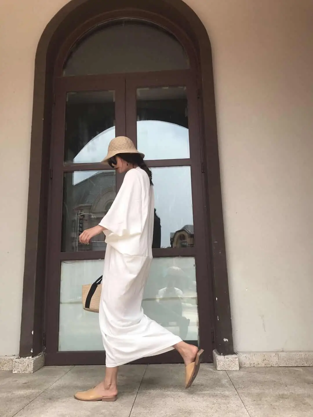 white dress LANMREM Новое модное женское платье с v-образным вырезом и рукавом «летучая мышь» длиной до щиколотки BA670 - Цвет: white dress