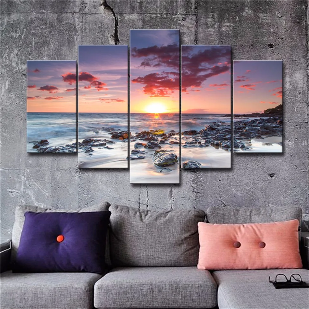 5 панелей водостойкие картина &quotзакат&quot пляжные морской пейзаж HD печати гобелен
