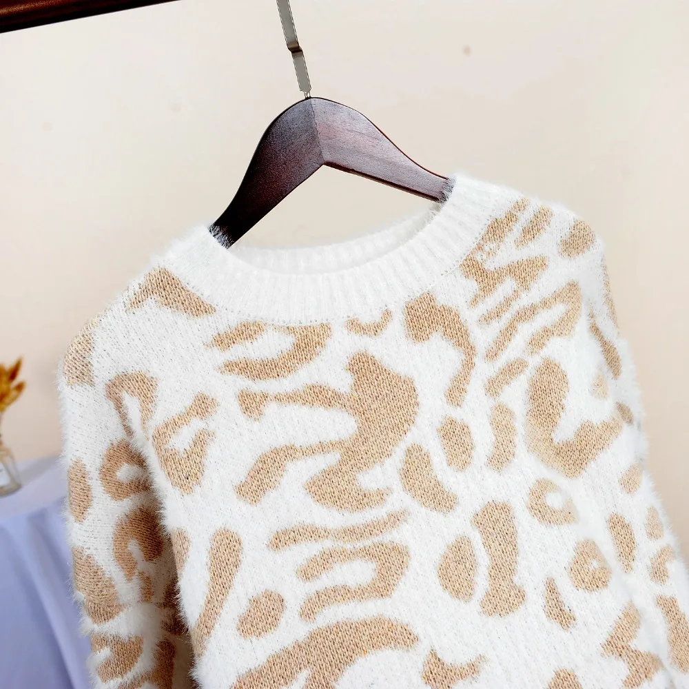 Winter Sexy leopard knitted o neck pullover sweaters female Autumn long sleeve women jumper Casual loose sweater streetwear | Женская